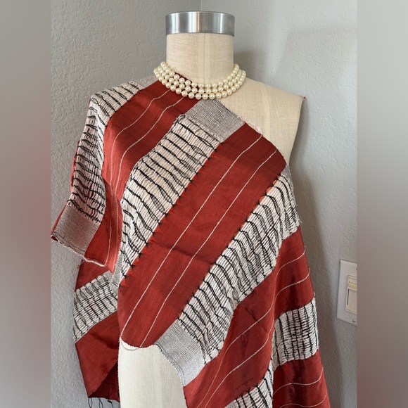 100% Silk Handmade in Laos Scarf 68”x15” - Picture 5 of 6